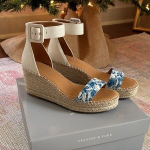 ⭐️ LIKE NEW ⭐️ in box! Preston & York White and Floral Espadrille Wedges, 7 1/2